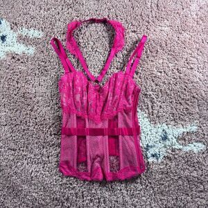 Y2K Victoria’s Secret BUTTERFLY Lace Corset Top Pink Coquette Victorian Sz 32B